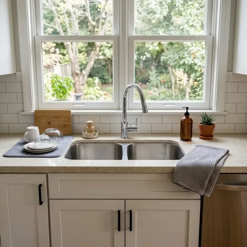 Certified plumbing technician performing same-day Kitchen Plumbing & Appliance Hookup service and installation